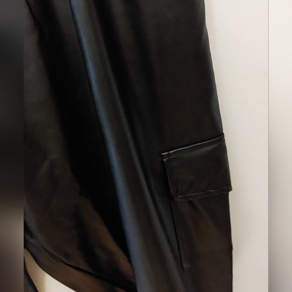 Black Faux Leather Cargo Joggers-Pants - Picture 4 of 9